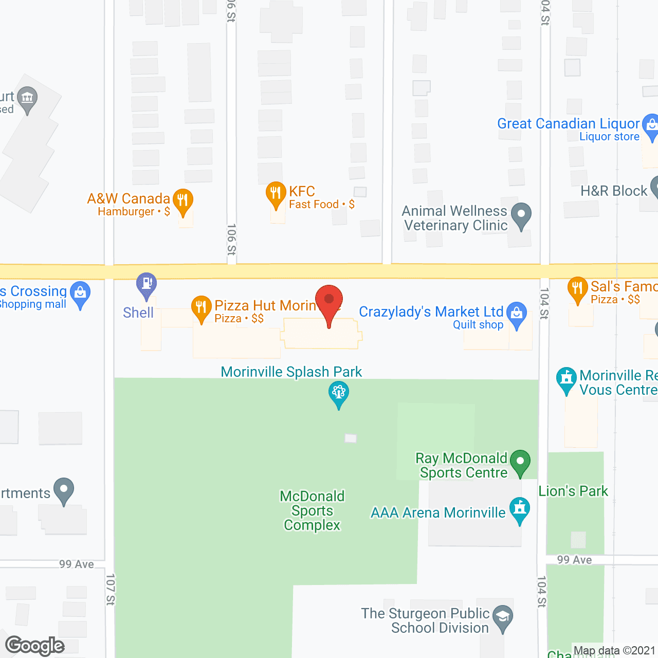 Map of the neighborhood around 100 Block West