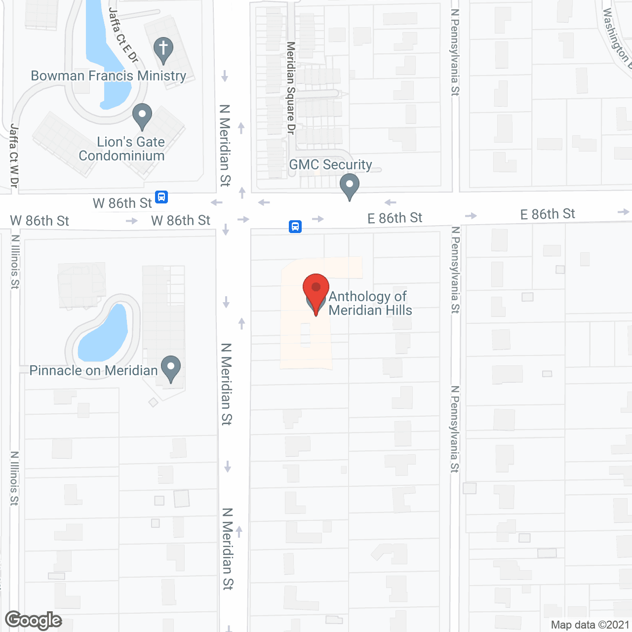Map of the neighborhood around The Commons on Meridian