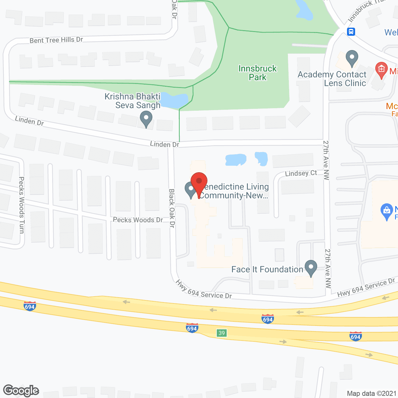 Map of the neighborhood around Benedictine Health Center at Innsbruck