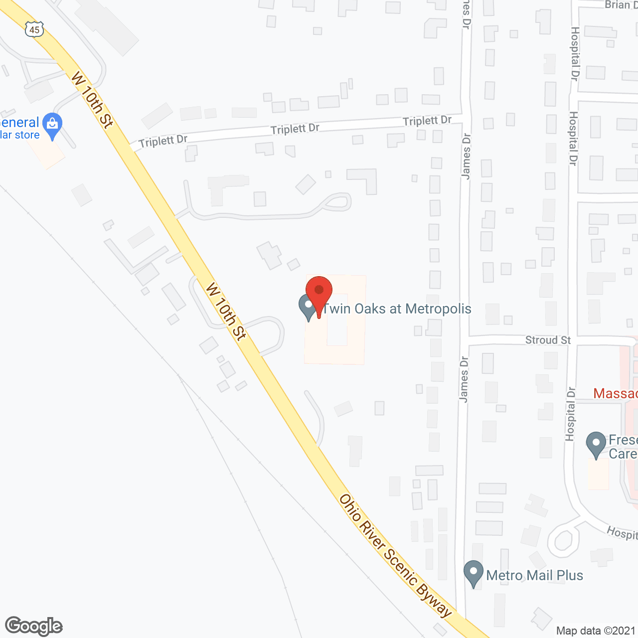Map of the neighborhood around Twin Oaks at Metropolis Independent Living