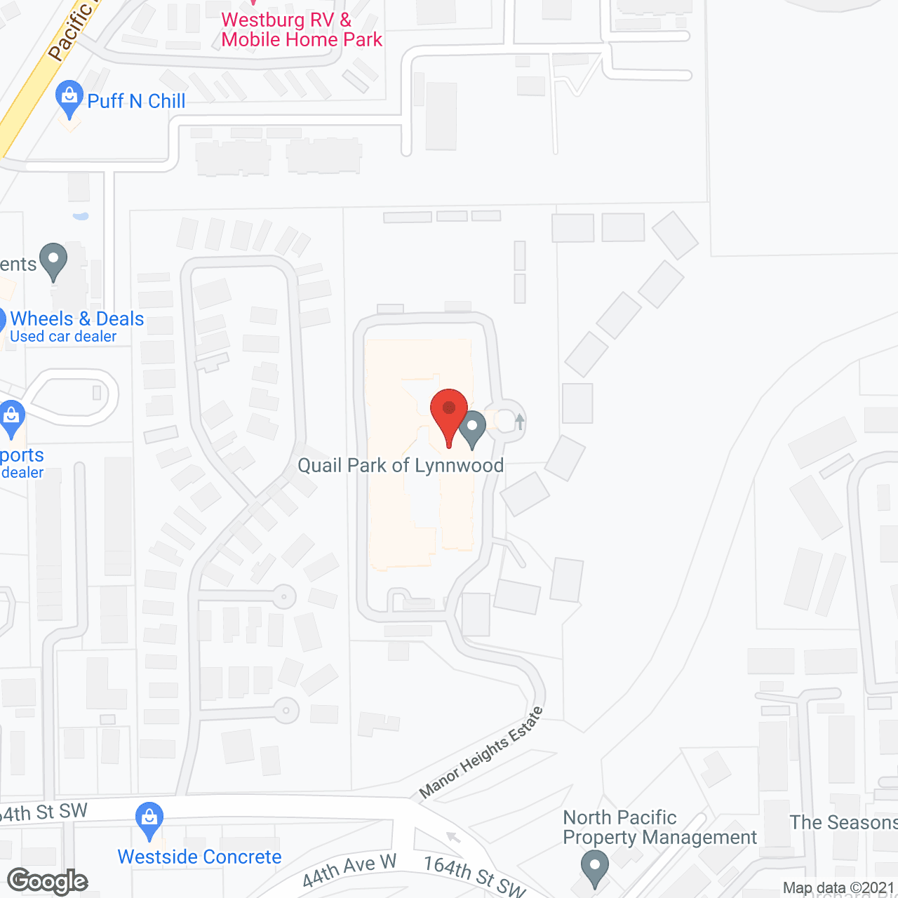 Map of the neighborhood around Quail Park of Lynnwood