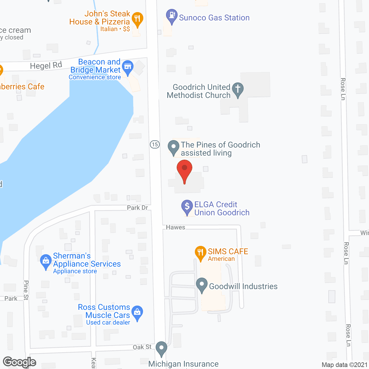 Map of the neighborhood around The Pines of Goodrich Memory Care