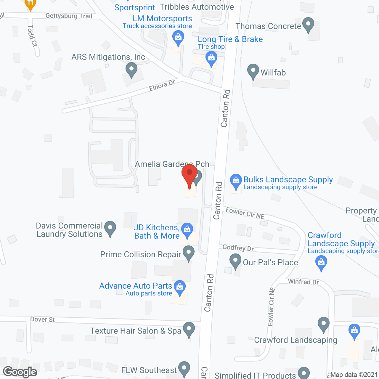 Map of the neighborhood around Amelia Gardens of Marietta