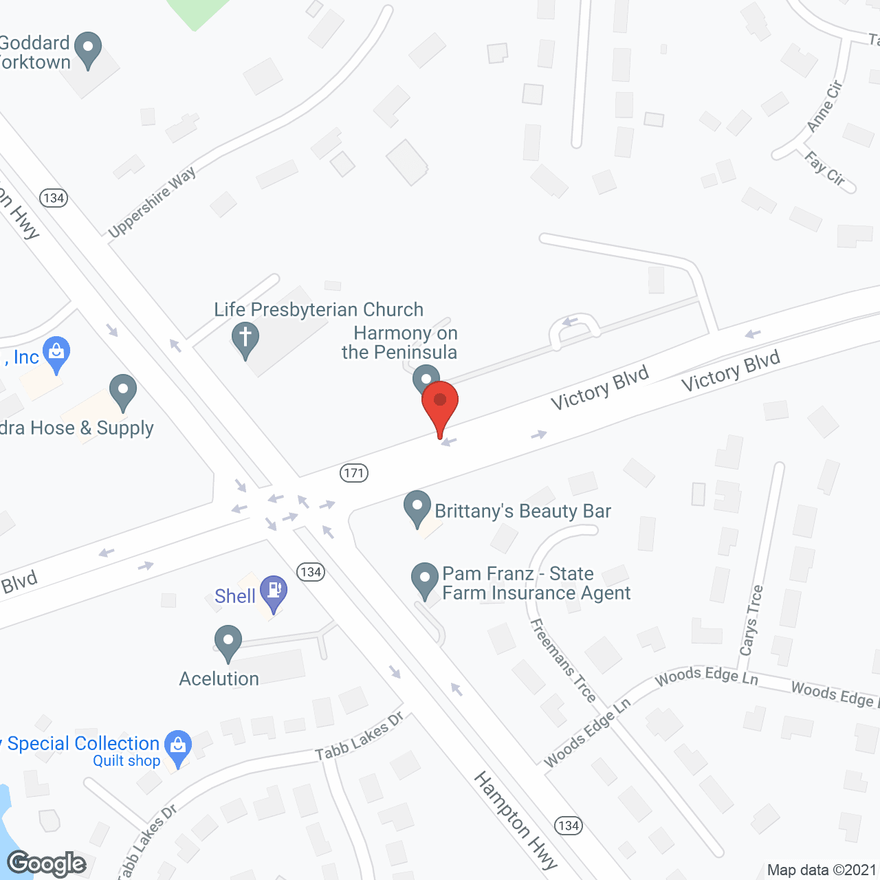 Map of the neighborhood around Harmony on the Peninsula