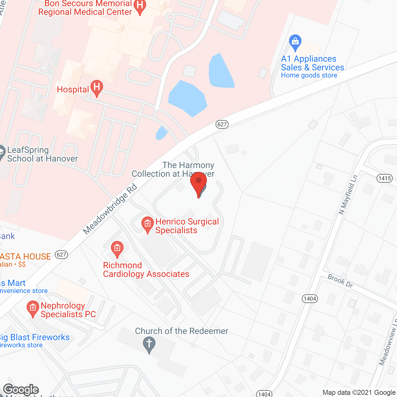 Map of the neighborhood around The Harmony Collection at Hanover Assisted Living and Memory Care