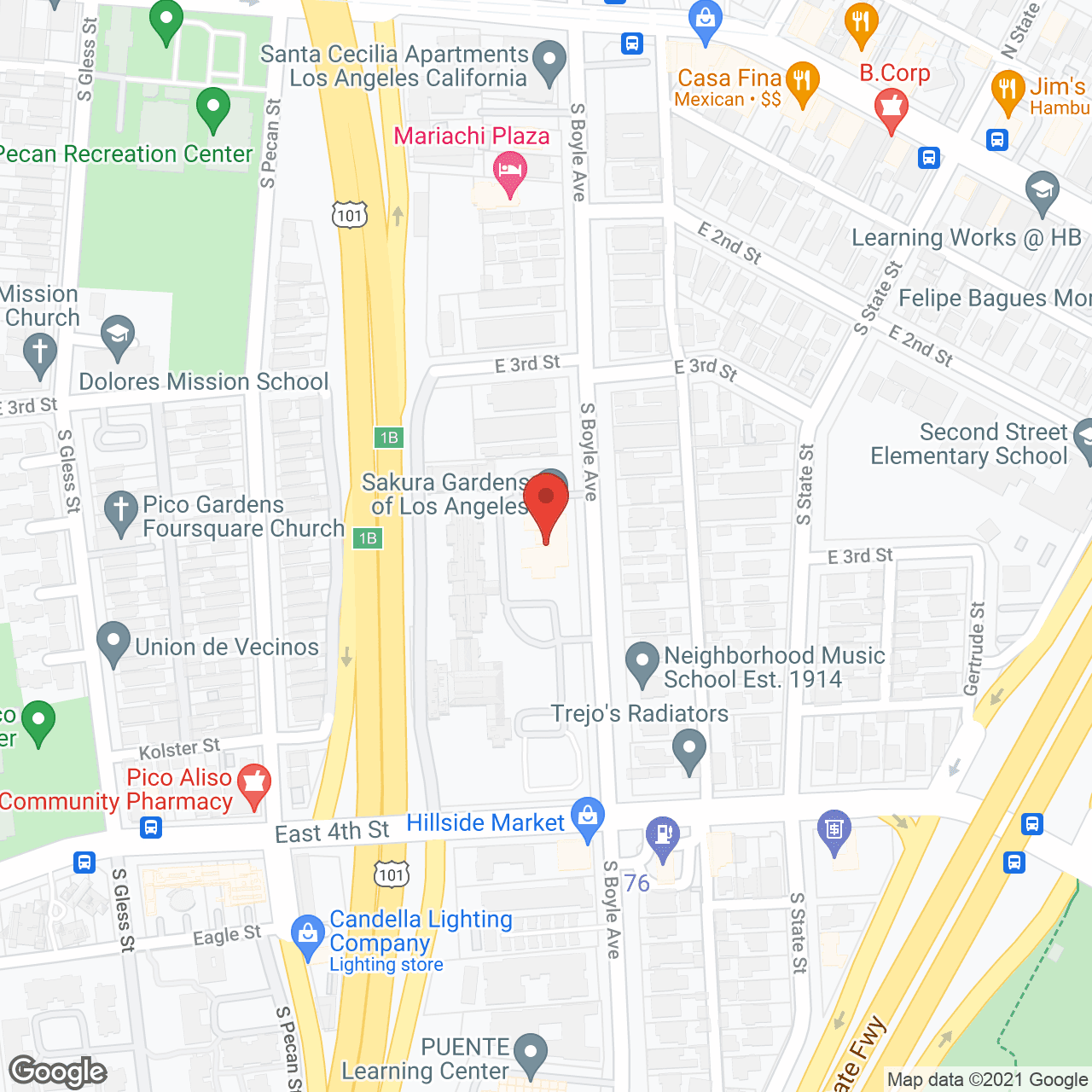 Map of the neighborhood around Sakura Gardens of Los Angeles