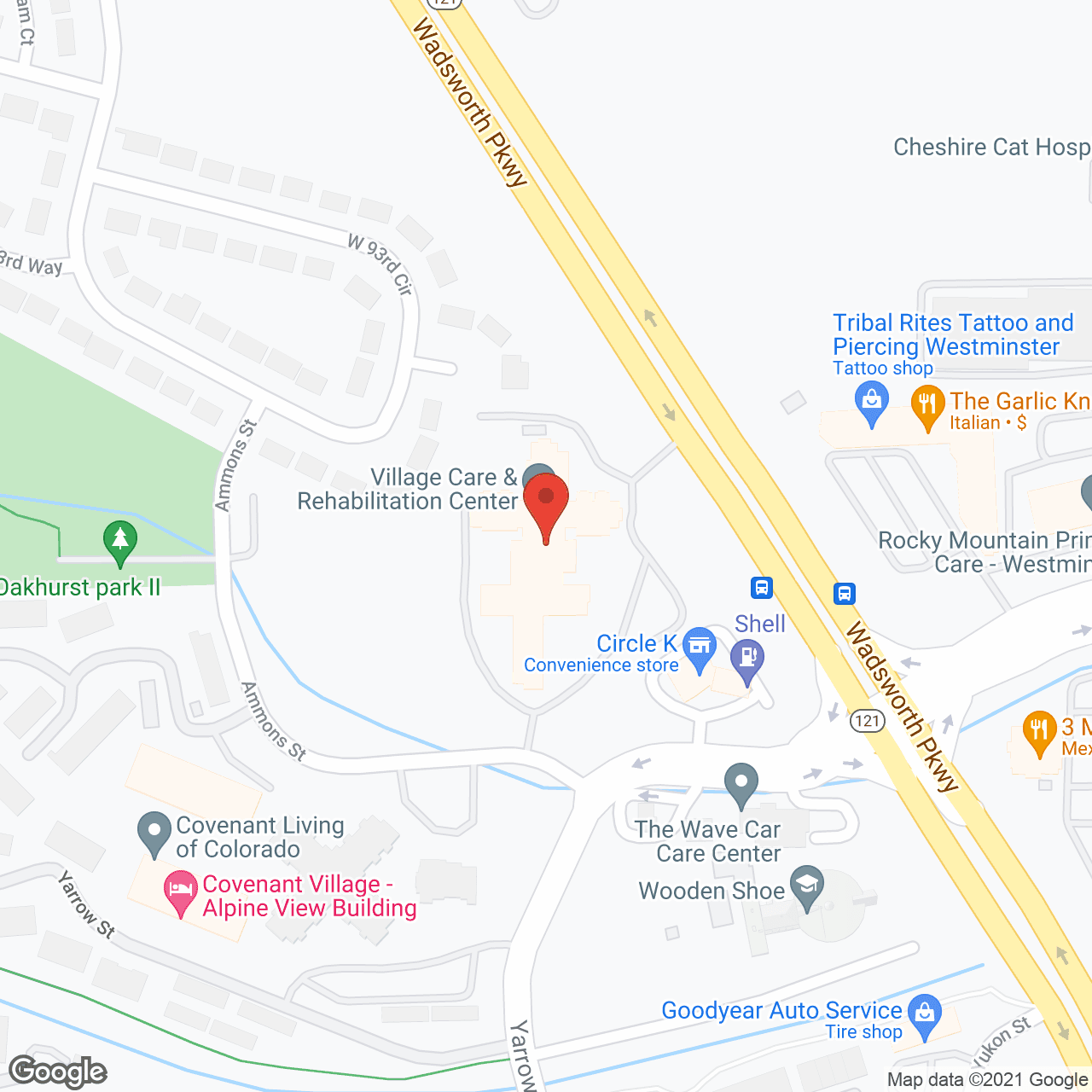 Map of the neighborhood around Covenant Village of Colorado