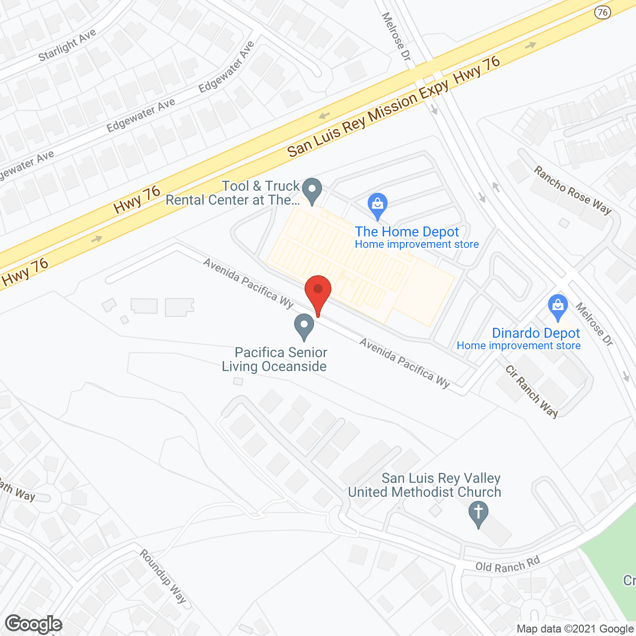Map of the neighborhood around Pacifica Senior Living Oceanside