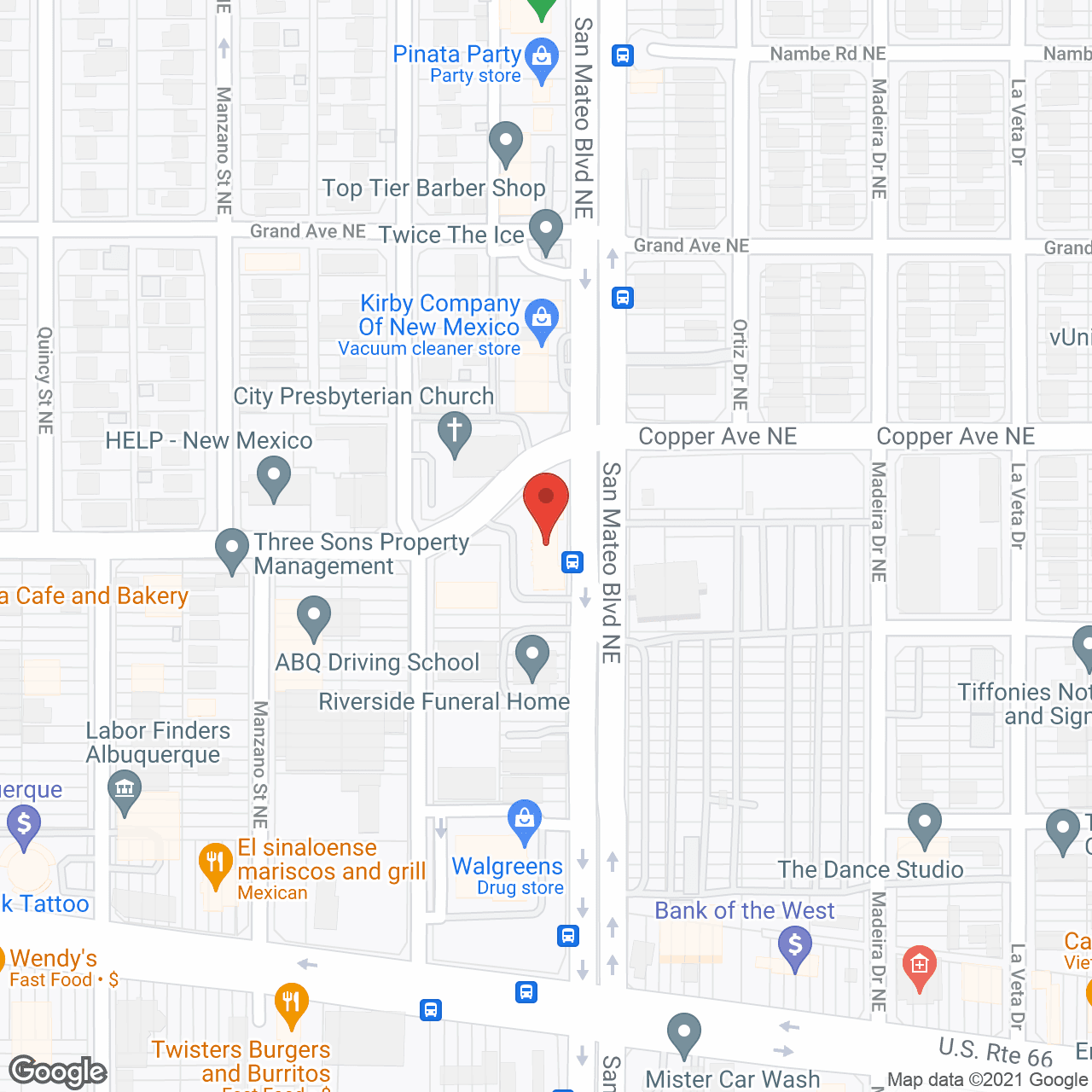Map of the neighborhood around Sandia Senior Suites