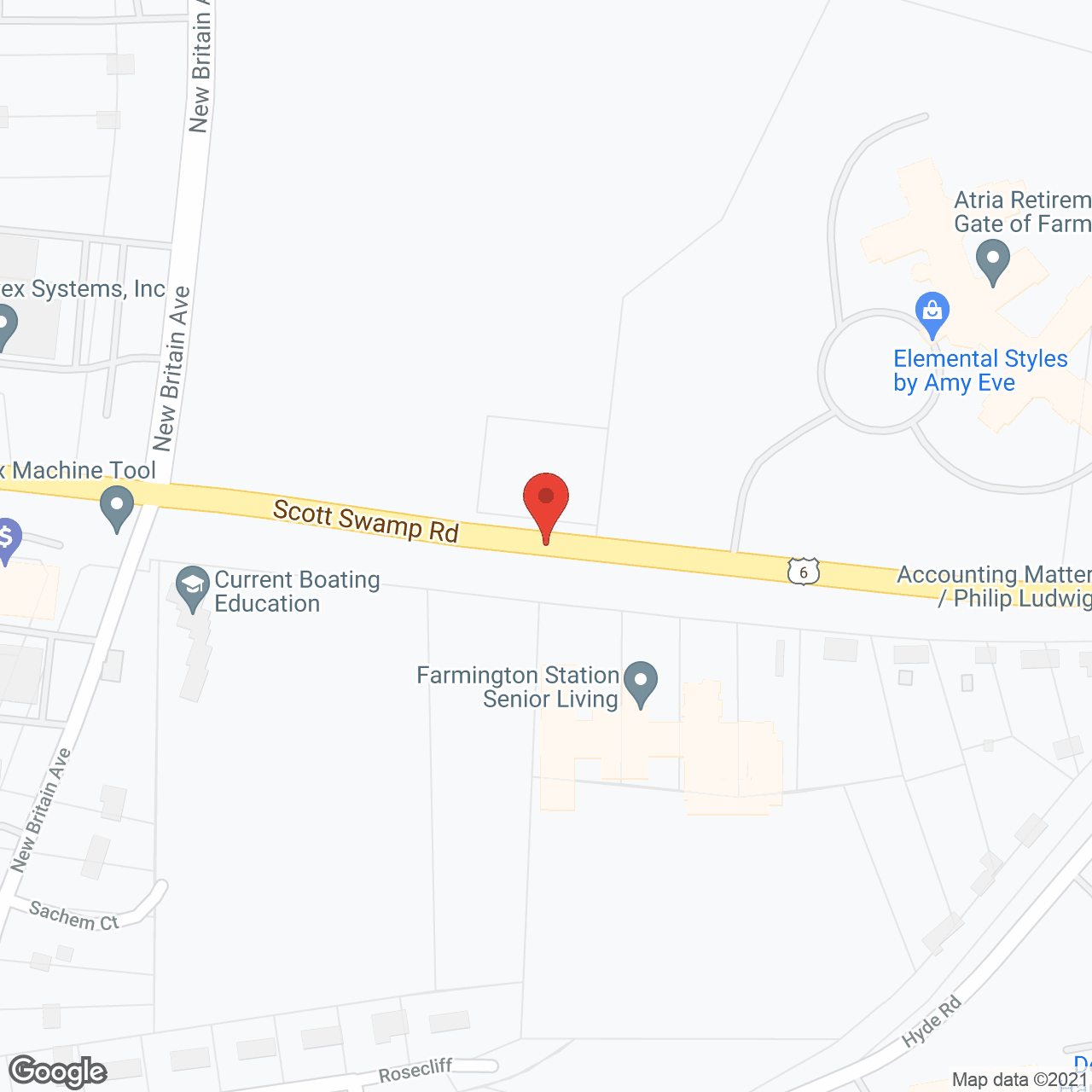 Map of the neighborhood around Farmington Station, A Senior Living Residence
