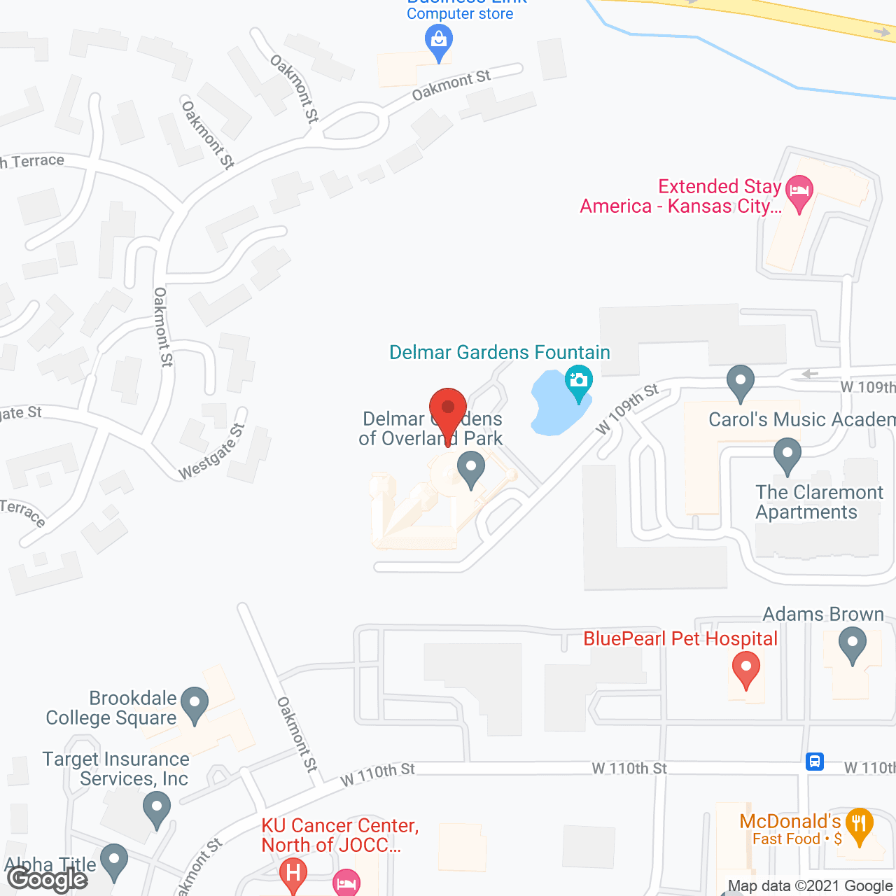 Map of the neighborhood around Delmar Gardens of Overland Park