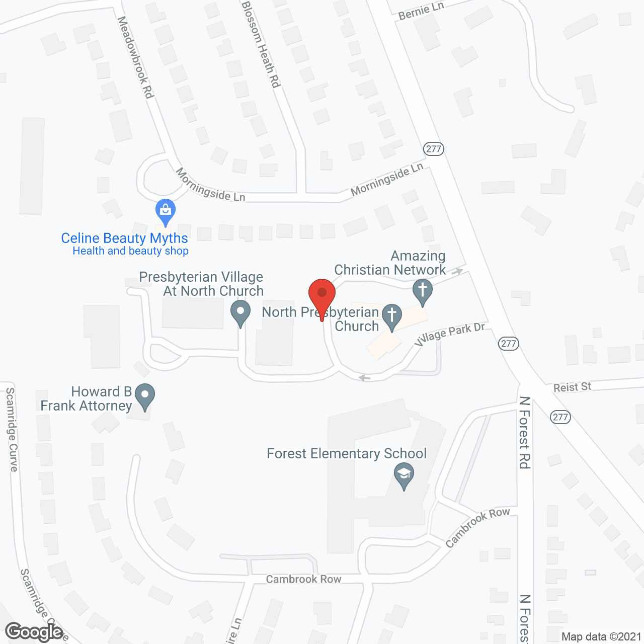 Map of the neighborhood around Presbyterian Village at North Church