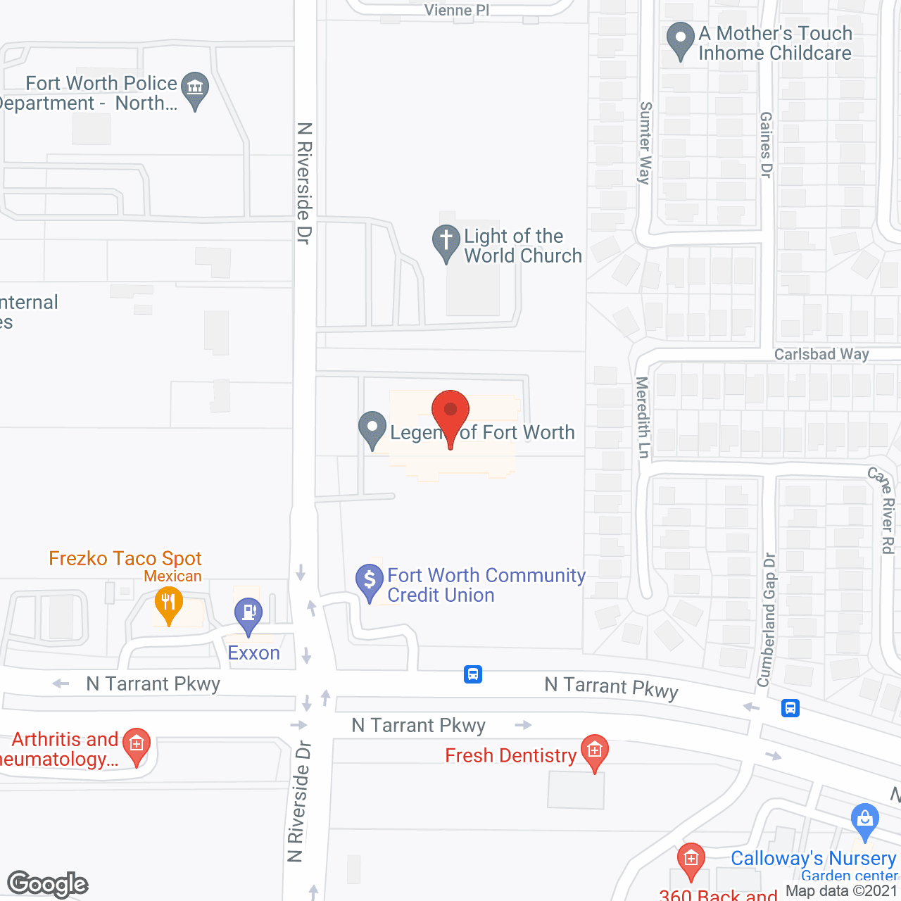 Map of the neighborhood around Legend at Fort Worth