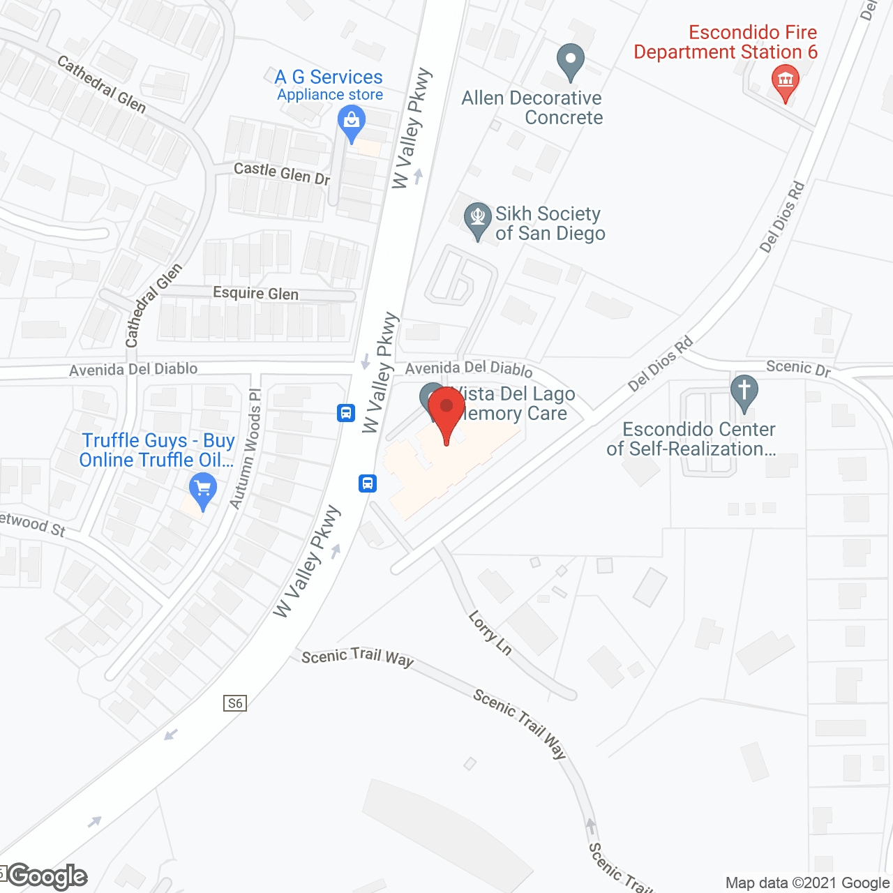 Map of the neighborhood around Vista del Lago