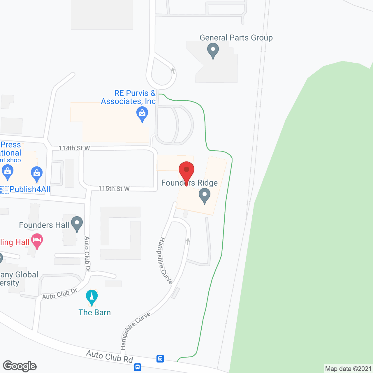 Map of the neighborhood around Founders Ridge