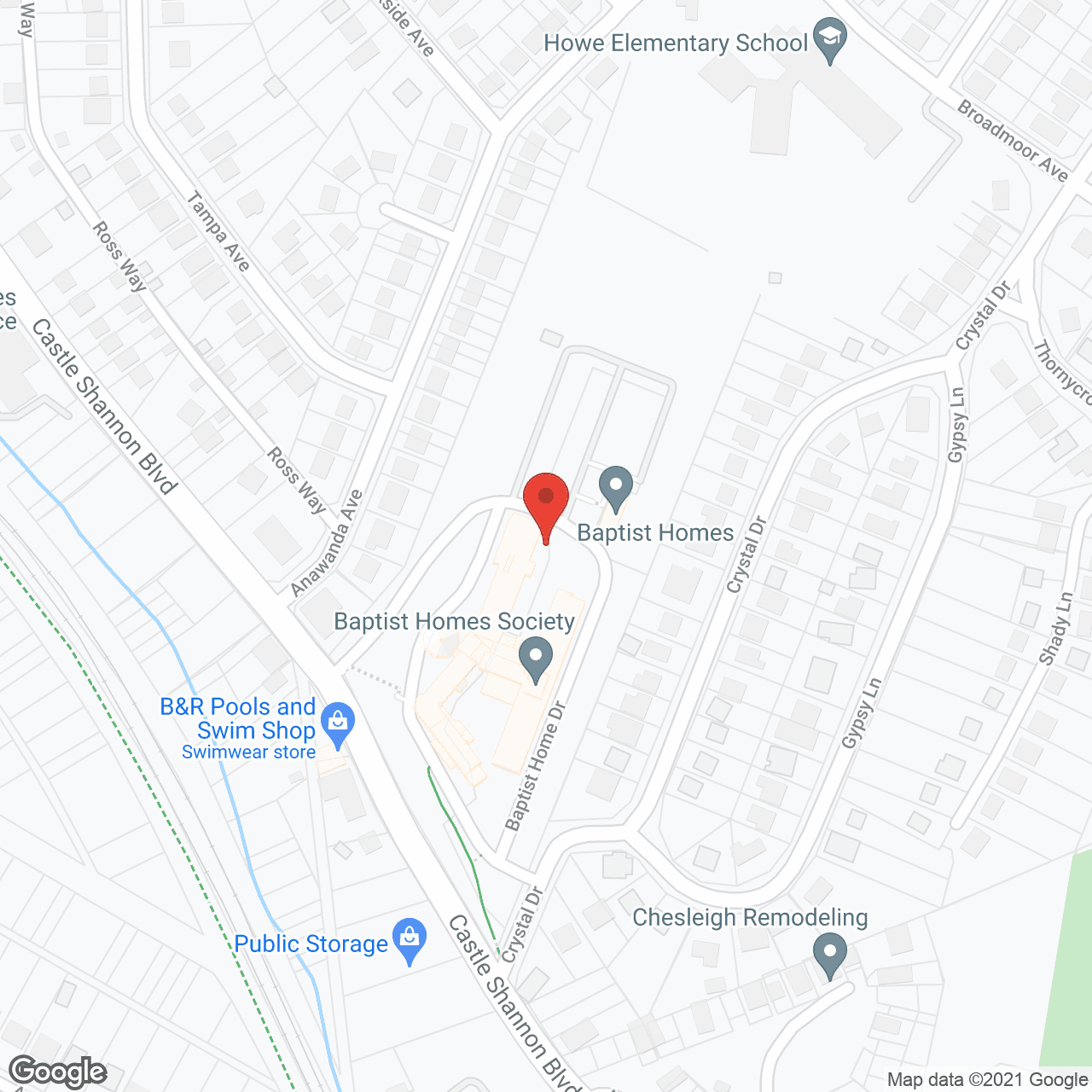 Map of the neighborhood around Baptist Homes