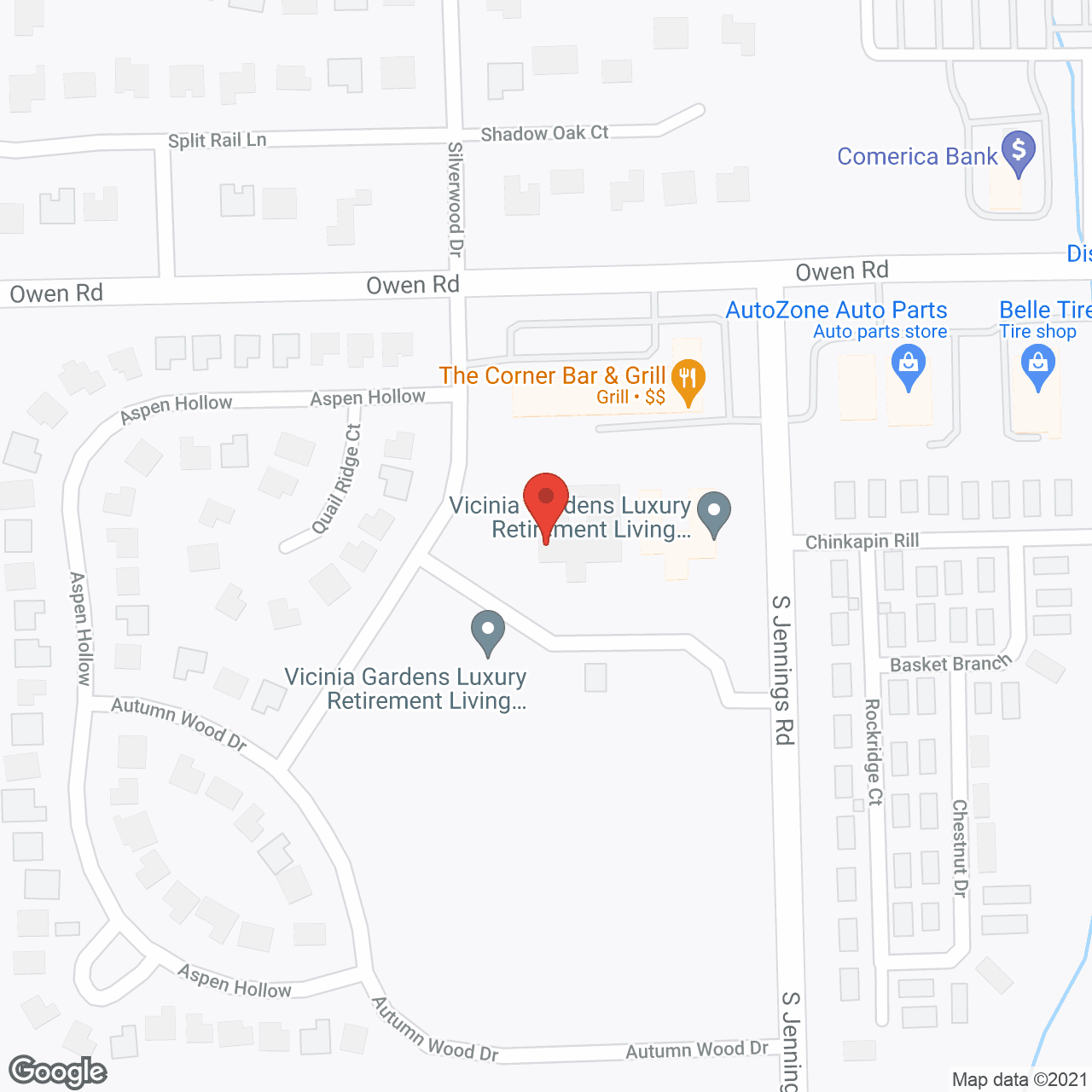 Map of the neighborhood around Vicinia Gardens Memory Care