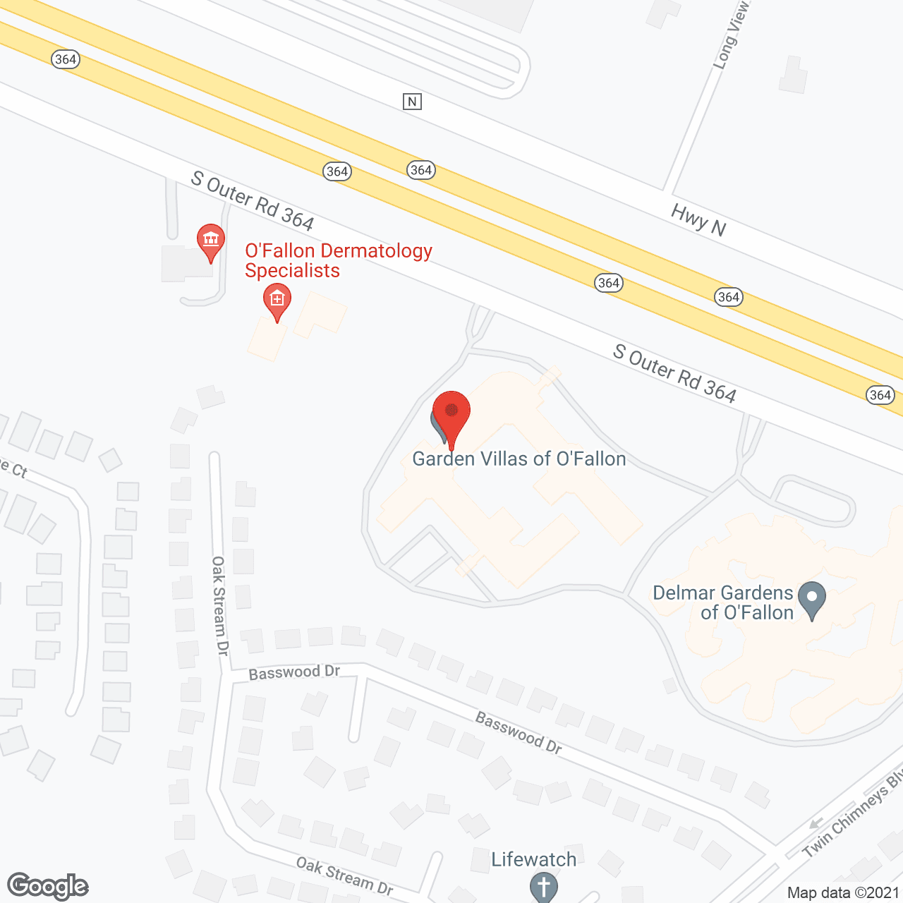 Map of the neighborhood around Garden Villas of O'Fallon