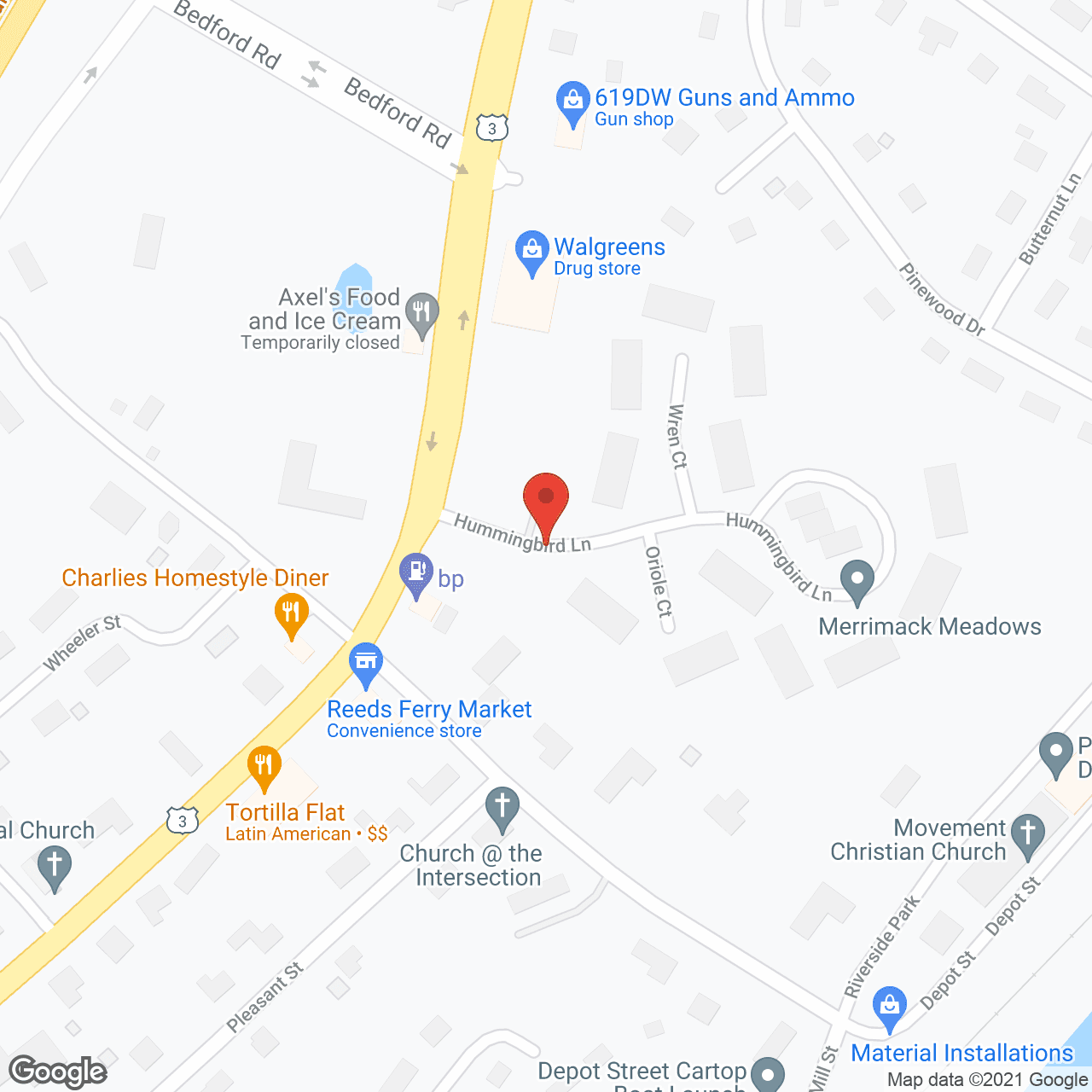 Map of the neighborhood around Merrimack Meadows