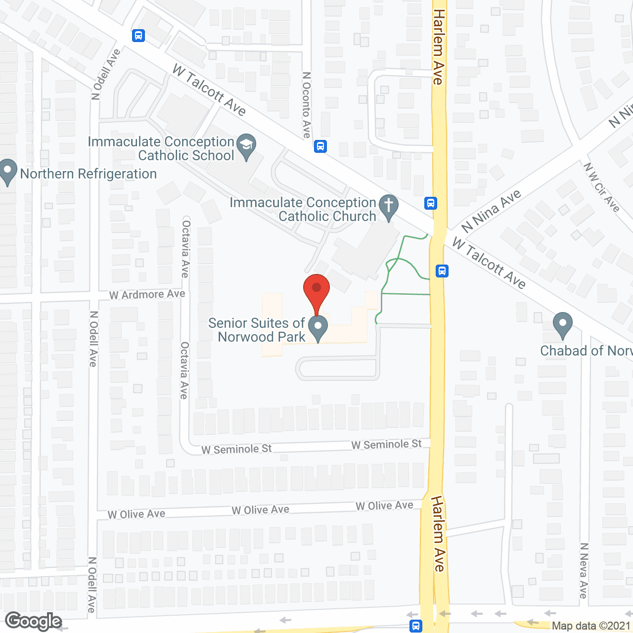 Map of the neighborhood around Senior Suites of Norwood Park