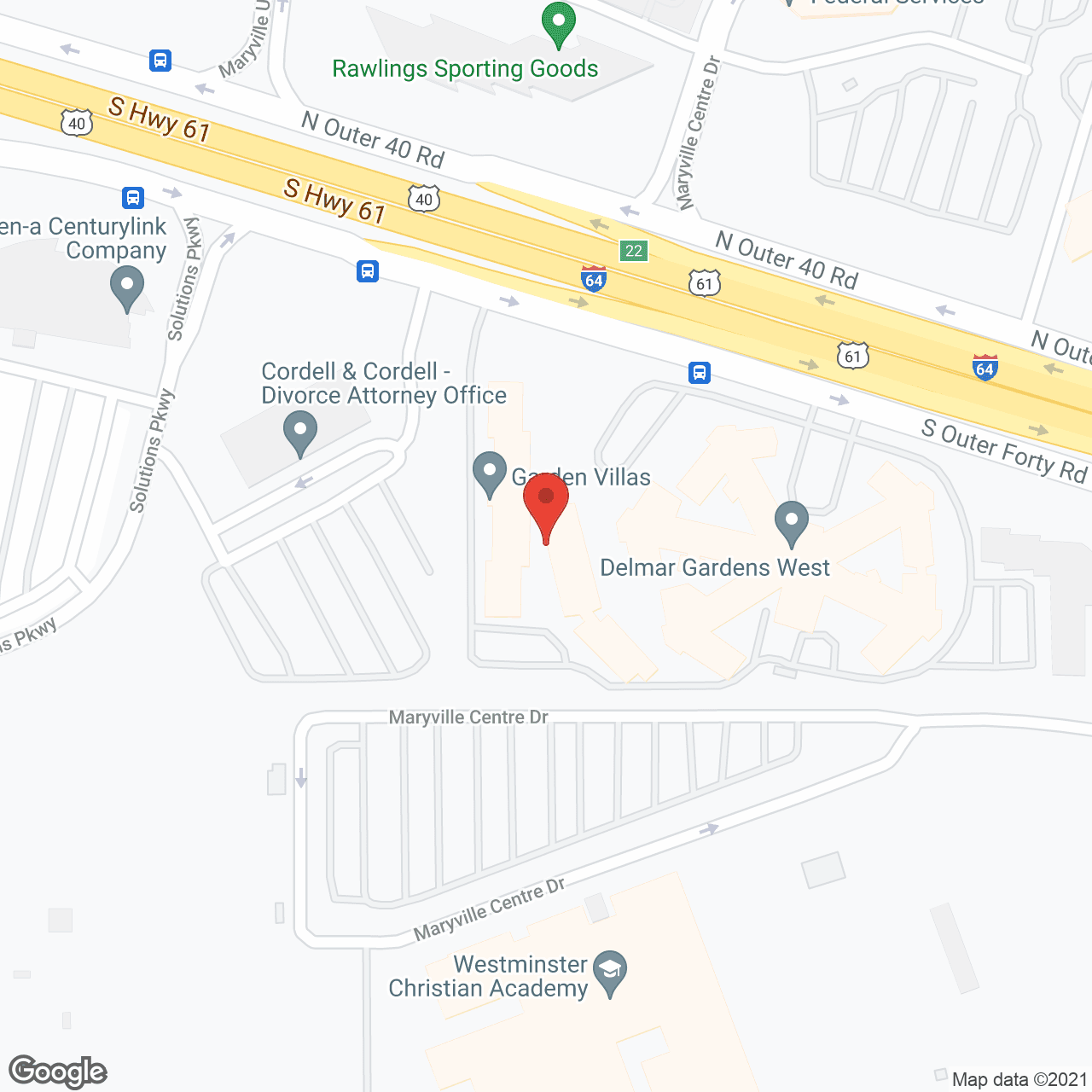 Map of the neighborhood around Garden Villas