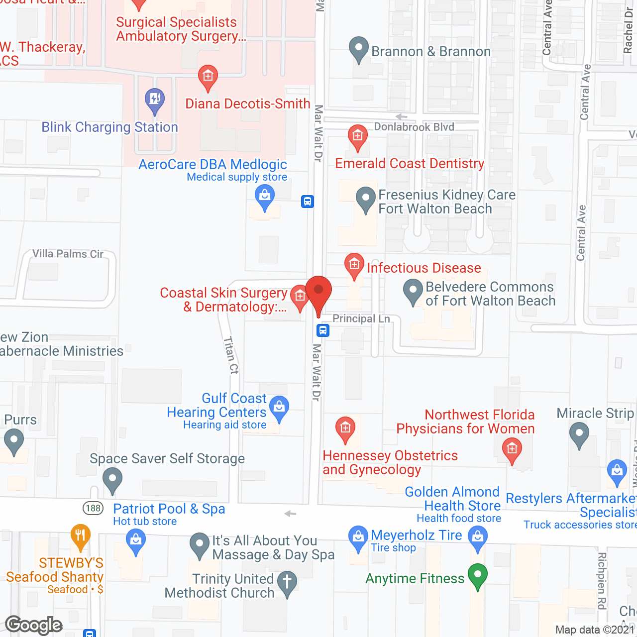 Map of the neighborhood around Belvedere Commons of Fort Walton Beach
