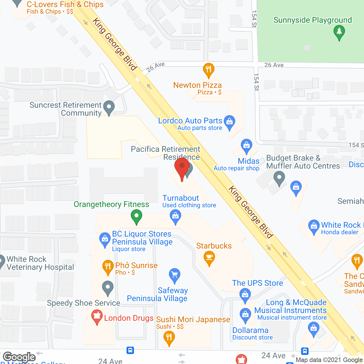 Map of the neighborhood around Pacifica Retirement Residence