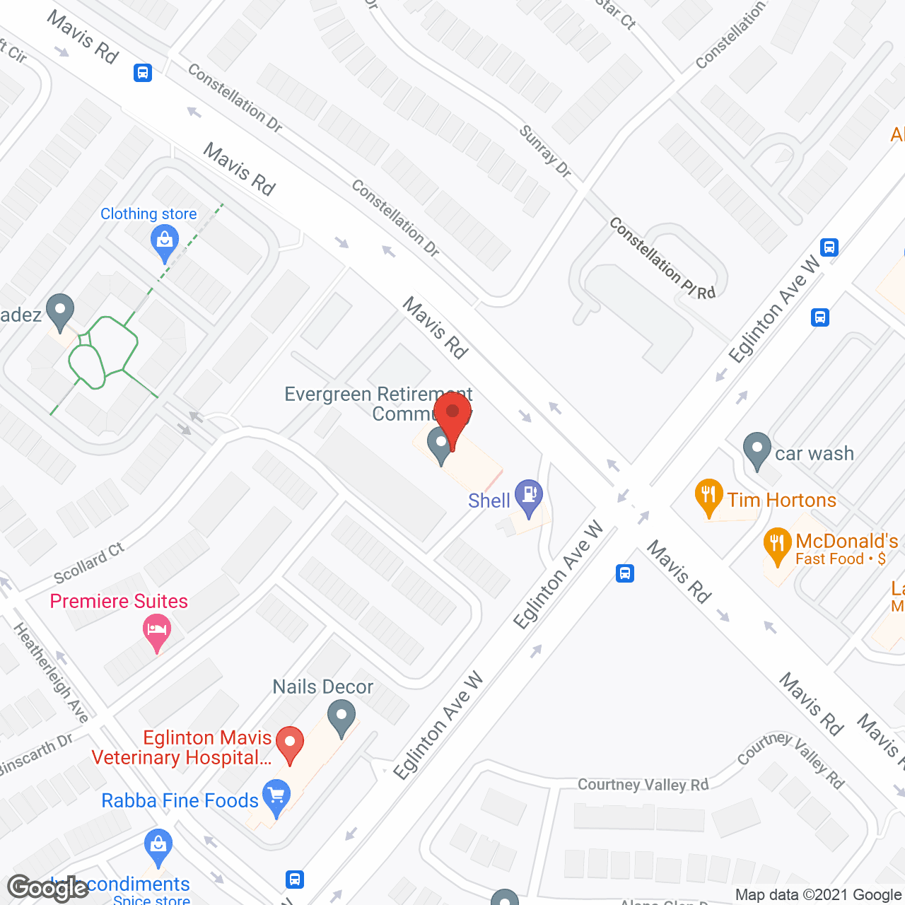 Map of the neighborhood around Evergreen Retirement Community