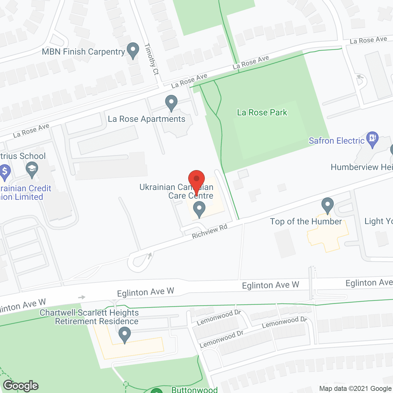 Map of the neighborhood around Ukrainian Canada Care Ctr