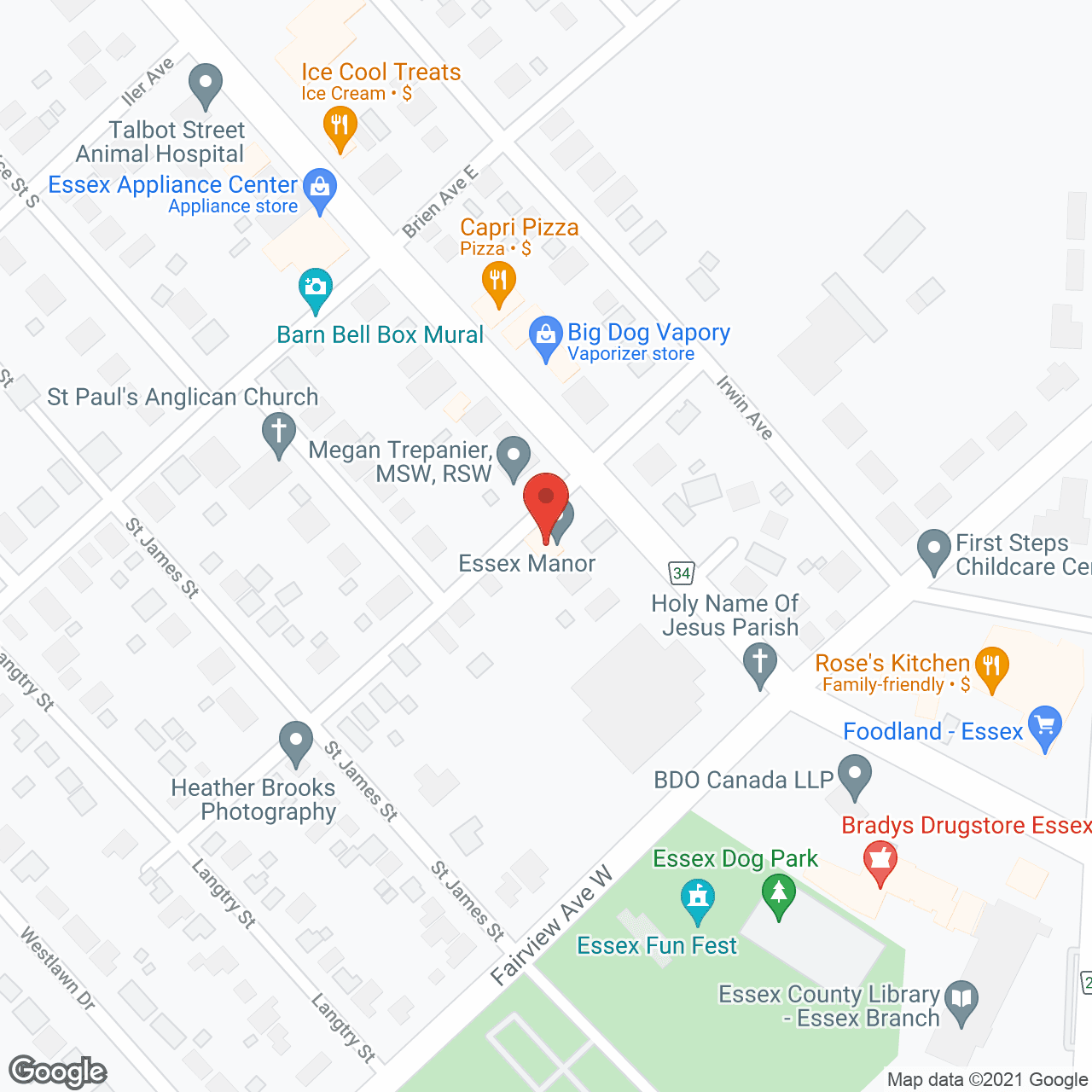 Map of the neighborhood around Essex Manor