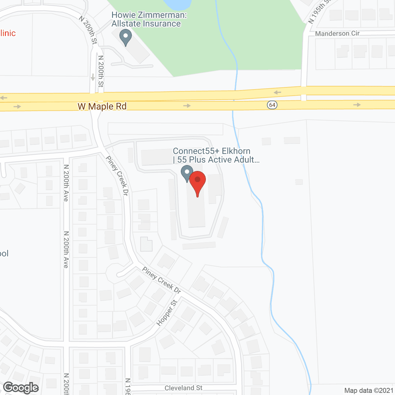 Map of the neighborhood around Connect55 Plus Elkhorn