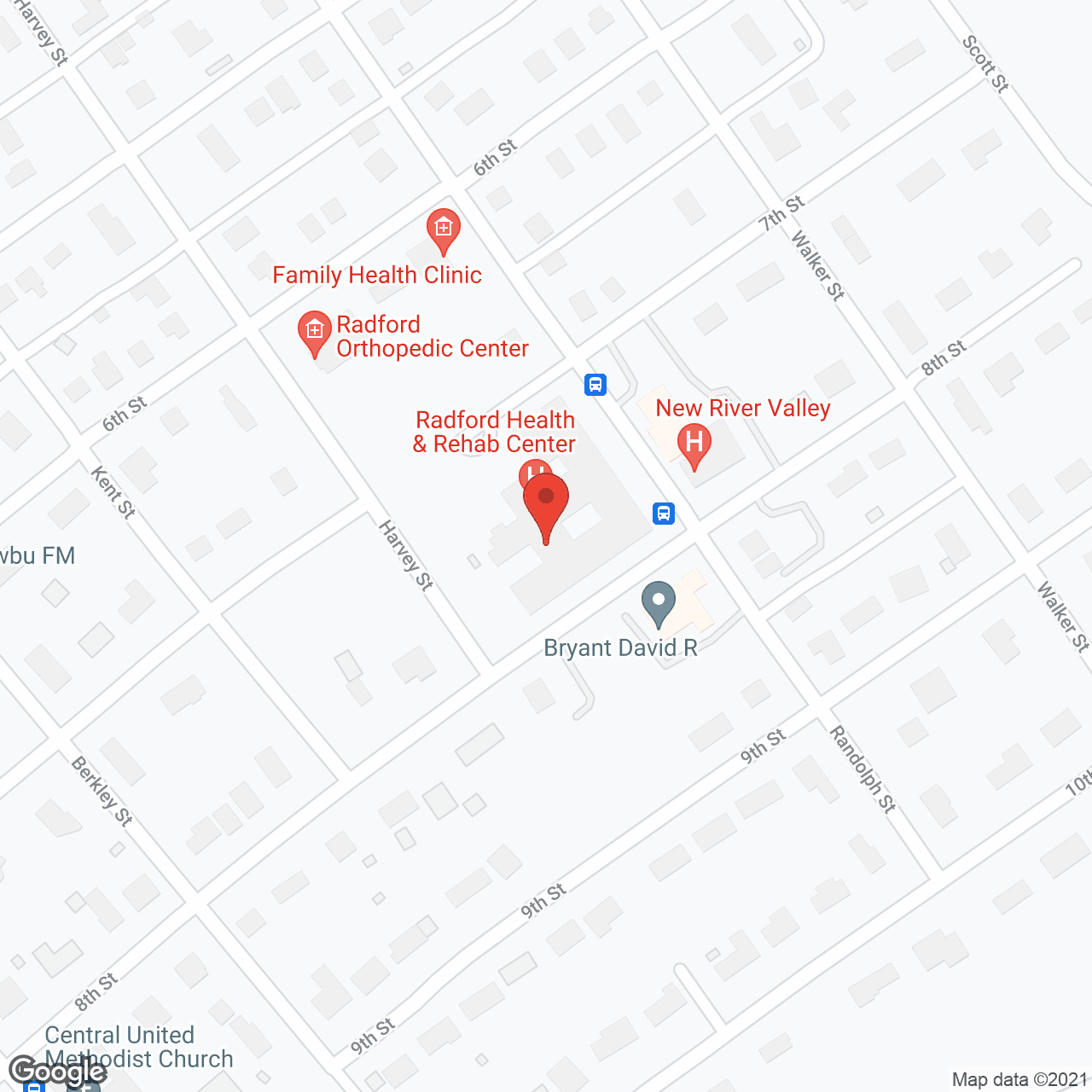 Map of the neighborhood around Radford Health & Rehab Center