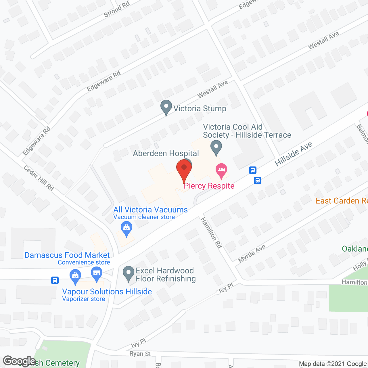 Map of the neighborhood around Aberdeen Hospital