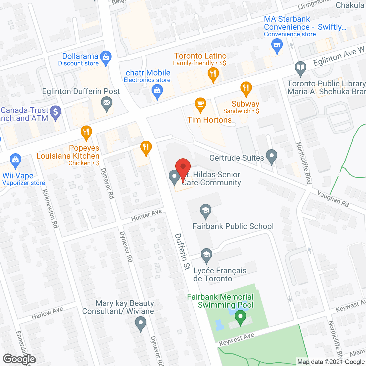 Map of the neighborhood around St. Hilda's Towers