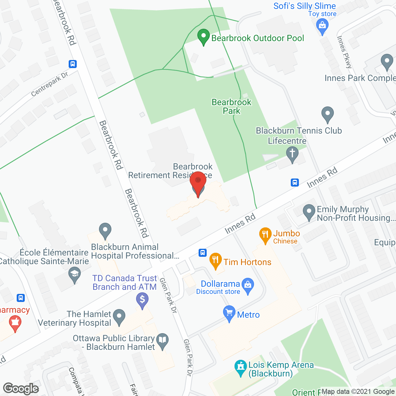 Map of the neighborhood around Bearbrook Retirement Residence