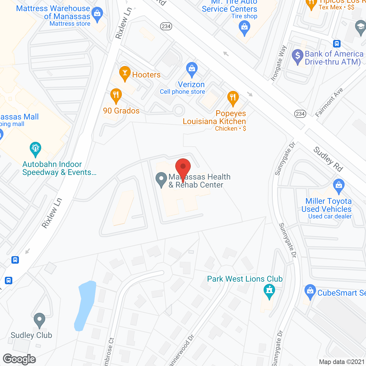 Map of the neighborhood around Manassas Health & Rehab Center