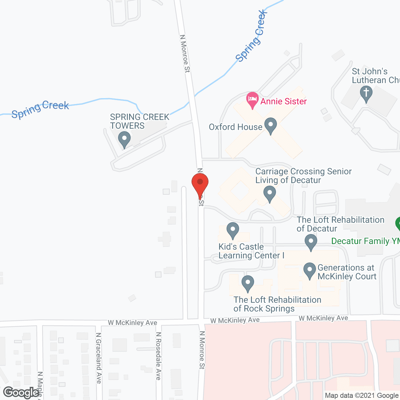 Map of the neighborhood around Spring Creek Towers