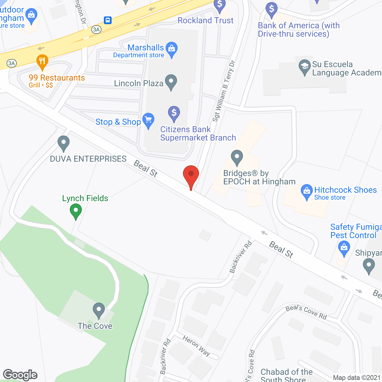 Map of the neighborhood around Bridges by EPOCH at Hingham