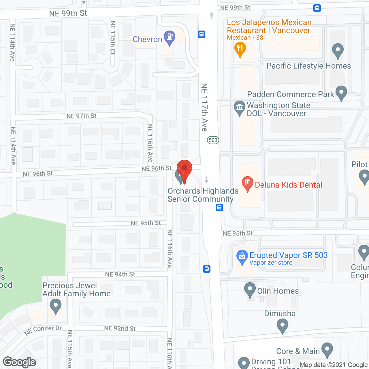 Map of the neighborhood around Orchards Highland