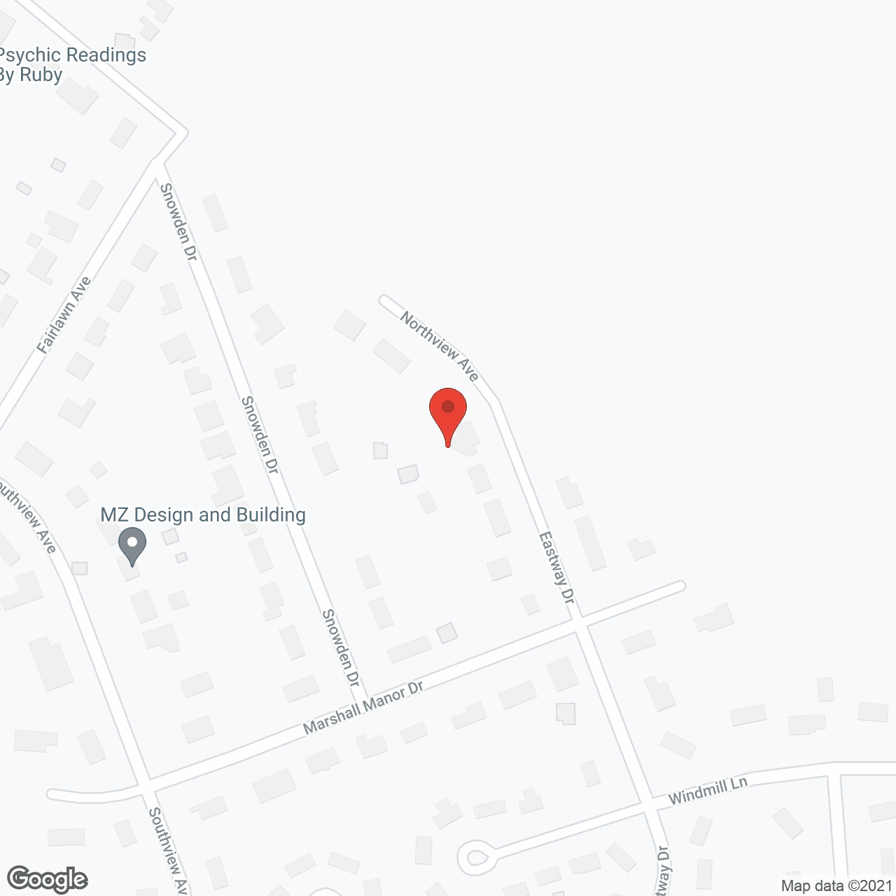 Map of the neighborhood around Montgomery Eldercare at Eastway