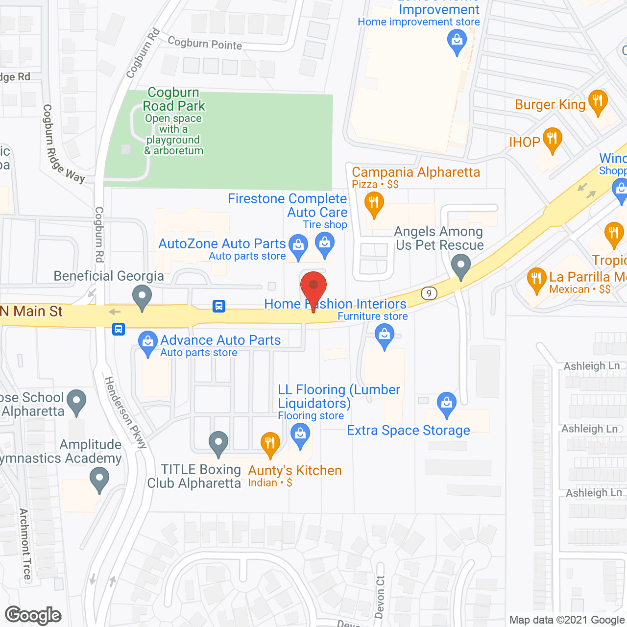 Map of the neighborhood around Addington Place of Alpharetta