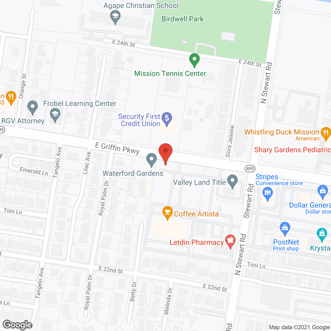 Map of the neighborhood around Waterford Gardens on Griffin Parkway