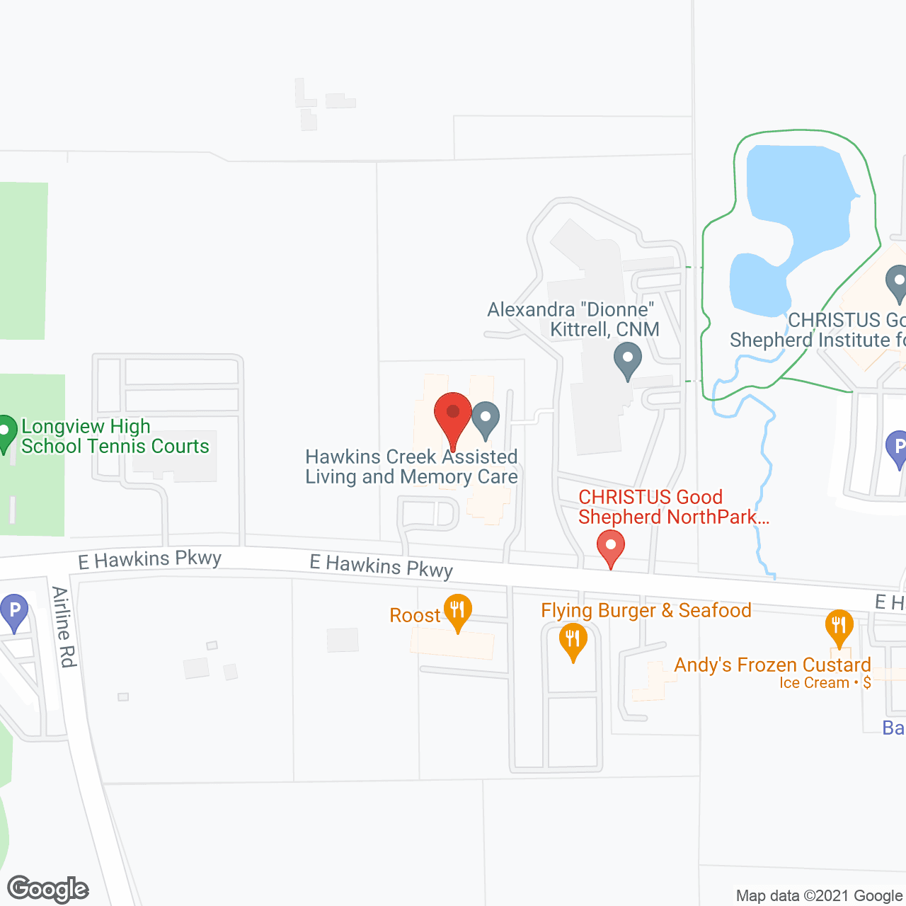 Map of the neighborhood around Hawkins Creek Assisted Living and Memory Care