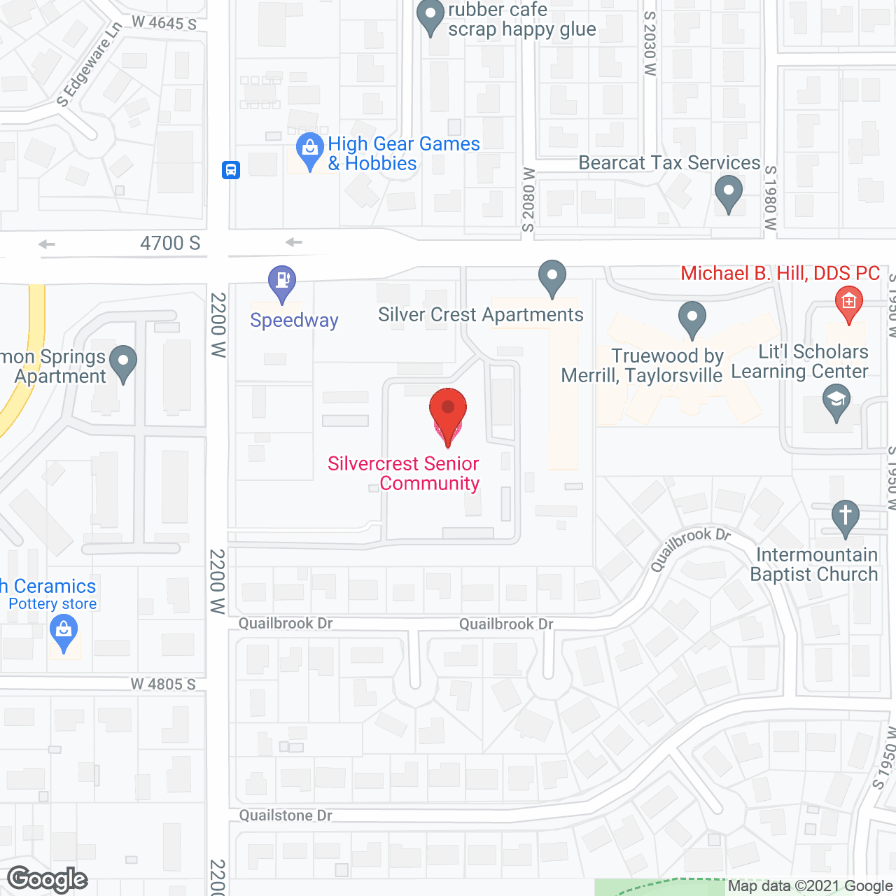 Map of the neighborhood around Silver Crest Senior Community