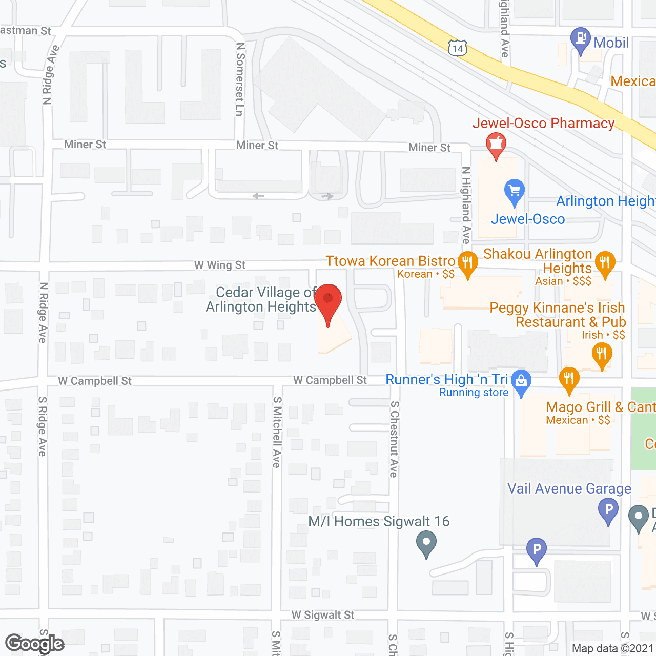 Map of the neighborhood around Cedar Village of Arlington Heights