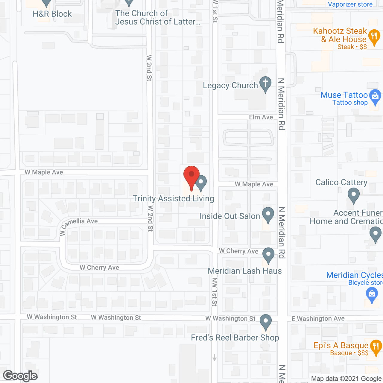 Map of the neighborhood around Trinity at 1st Street