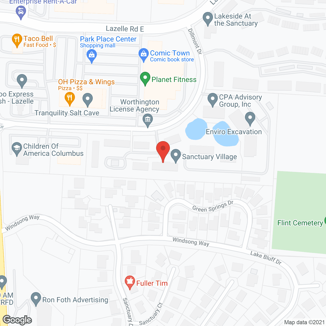Map of the neighborhood around Sanctuary Village