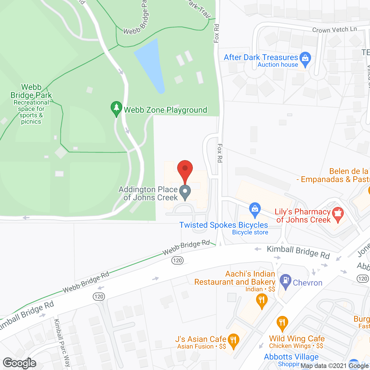 Map of the neighborhood around Addington Place of John’s Creek