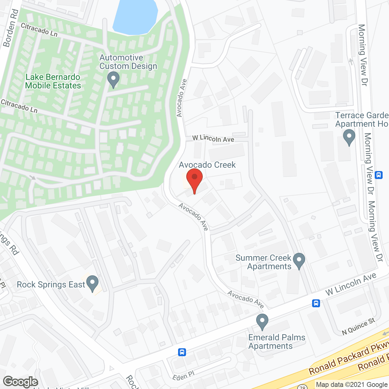 Map of the neighborhood around Avocado Creek