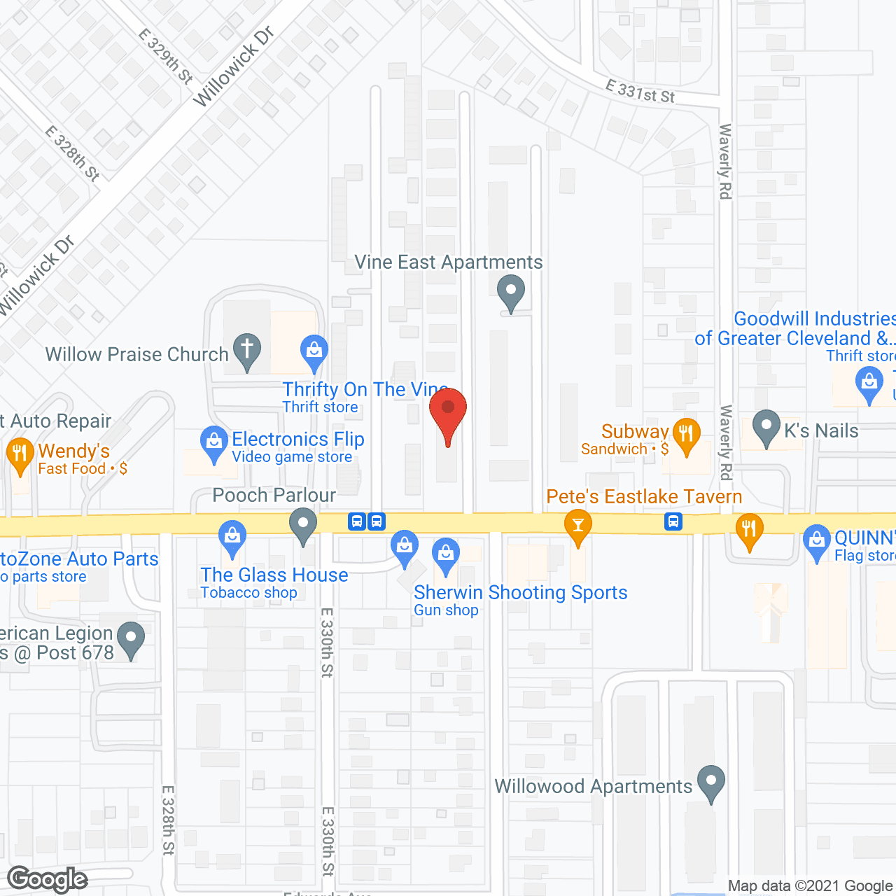 Map of the neighborhood around Willo Vu Apartments